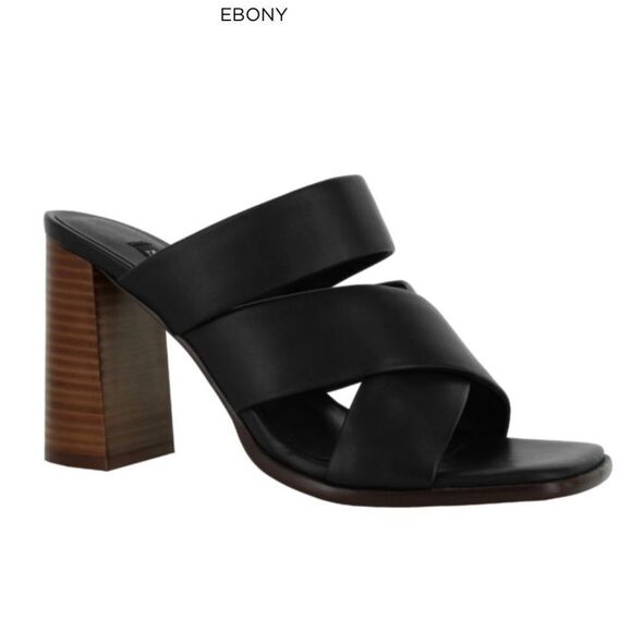 Senso Black Leather Verra Criss Cross Slide Block Heel Open Square Toe  Sandal 9 - Picture 1 of 12